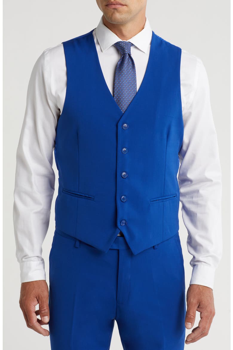 Skinny Fit Solid Stretch Three Piece Suit, Alternate, color, BLUE