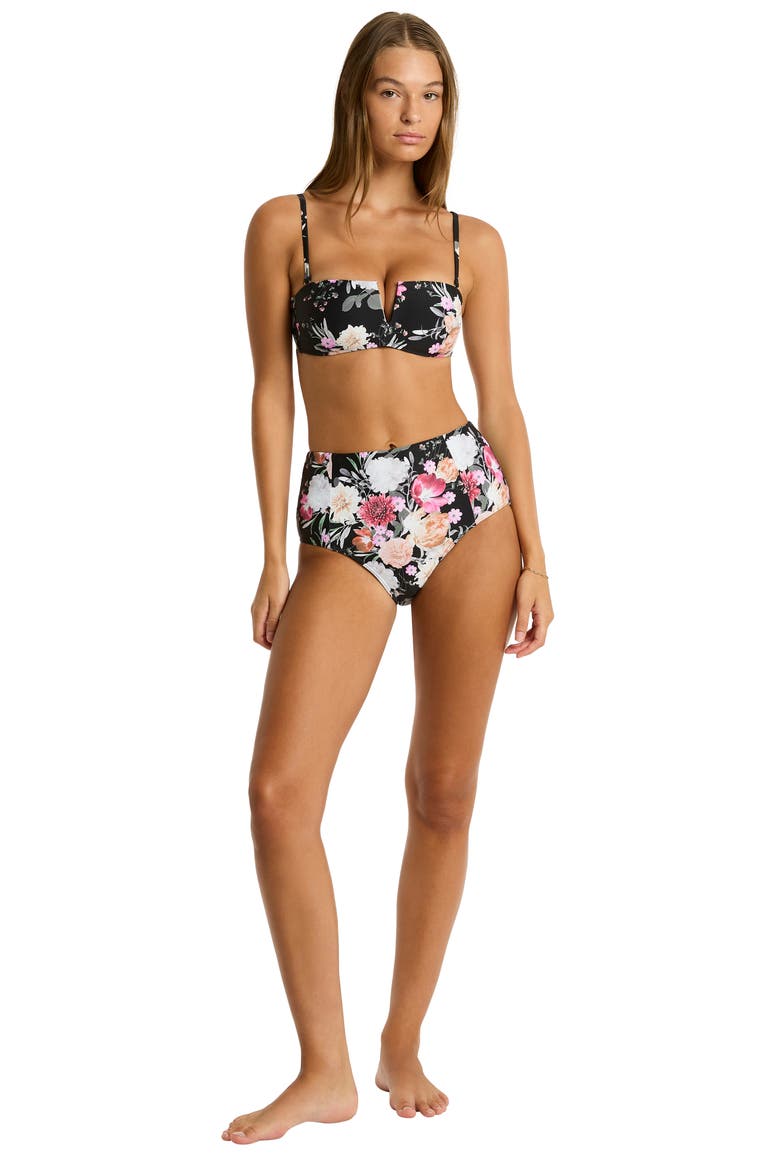 Belle Paneled High Waist Bikini Bottoms, Alternate, color, BLACK