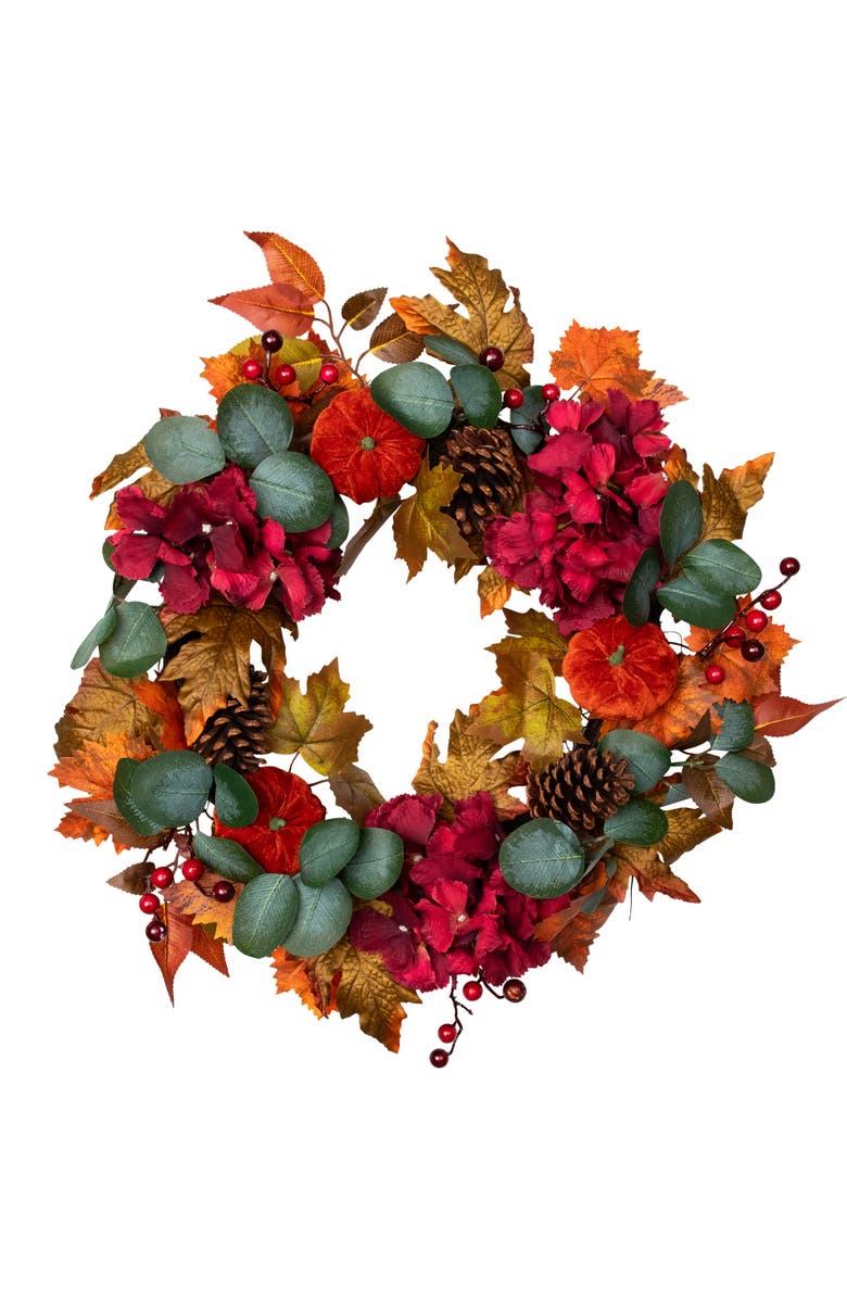 Northlight Artificial Floral and Pinecone Fall Harvest Wreath - 22" - Orange and Burgundy, Main, color, Orange