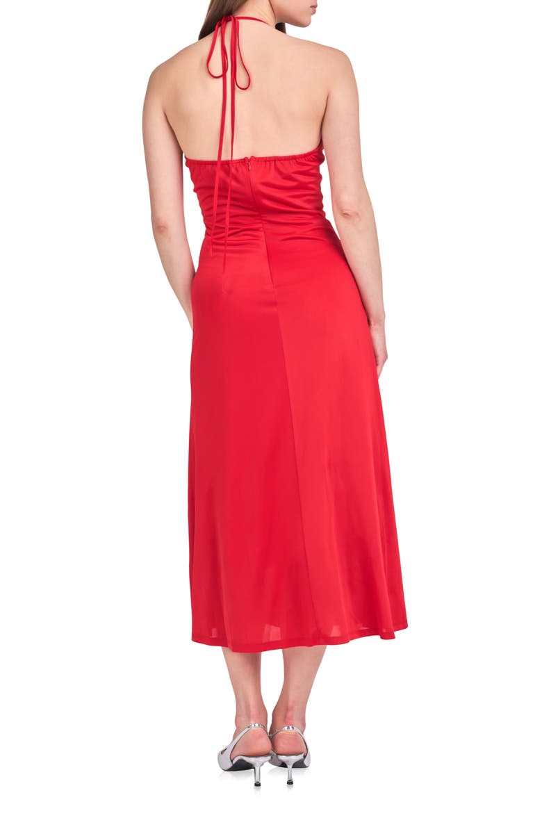 Ruched Halter Midi Dress, Alternate, color, ROUGE
