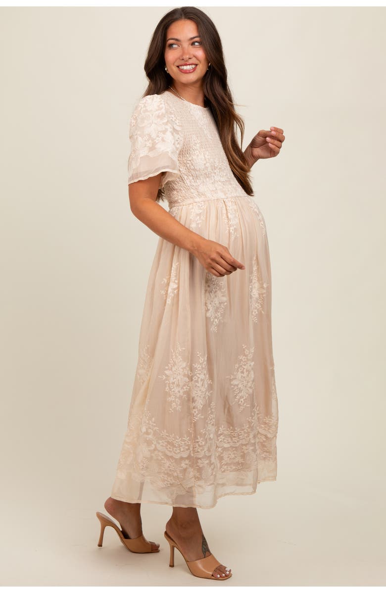 PinkBlush Embroidered Smocked Midi Dress, Main, color, Cream