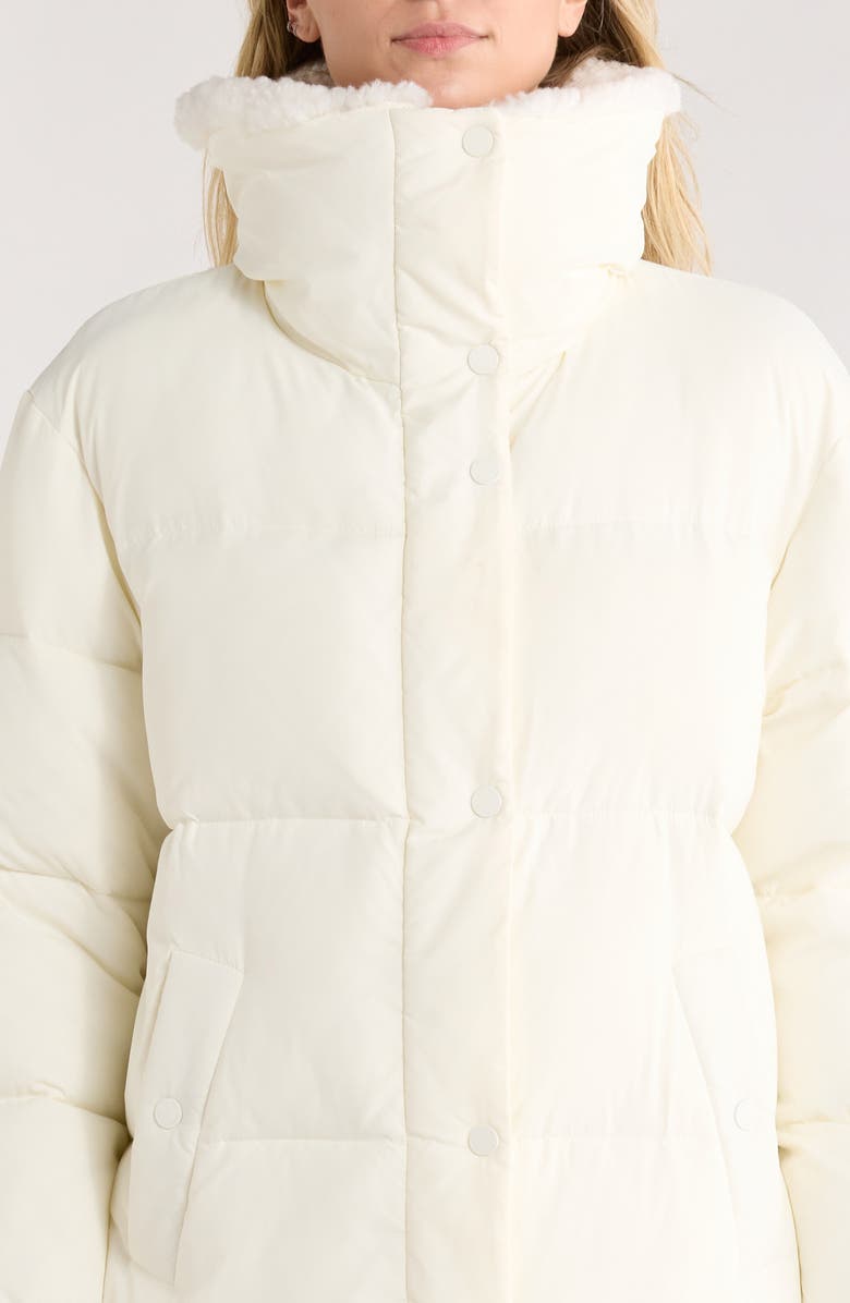 Michael Kors Faux Shearling Collared 450 Fill Power Longline Jacket, Alternate, color, Bone
