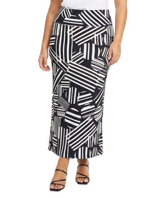 Curvy Essential Abstract Print Foldover Waist Maxi Skirt