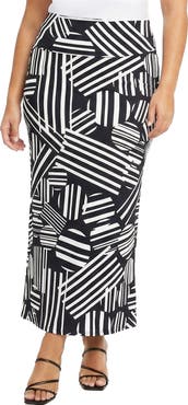 24seven Comfort Apparel Curvy Essential Abstract Print Foldover Waist Maxi Skirt