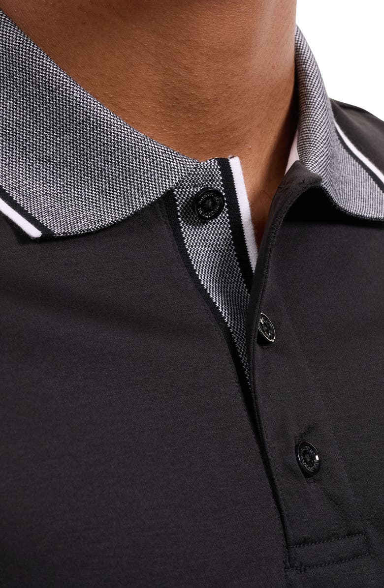 Bugatchi Tipped Pima Cotton Piqué Polo, Alternate, color, Black