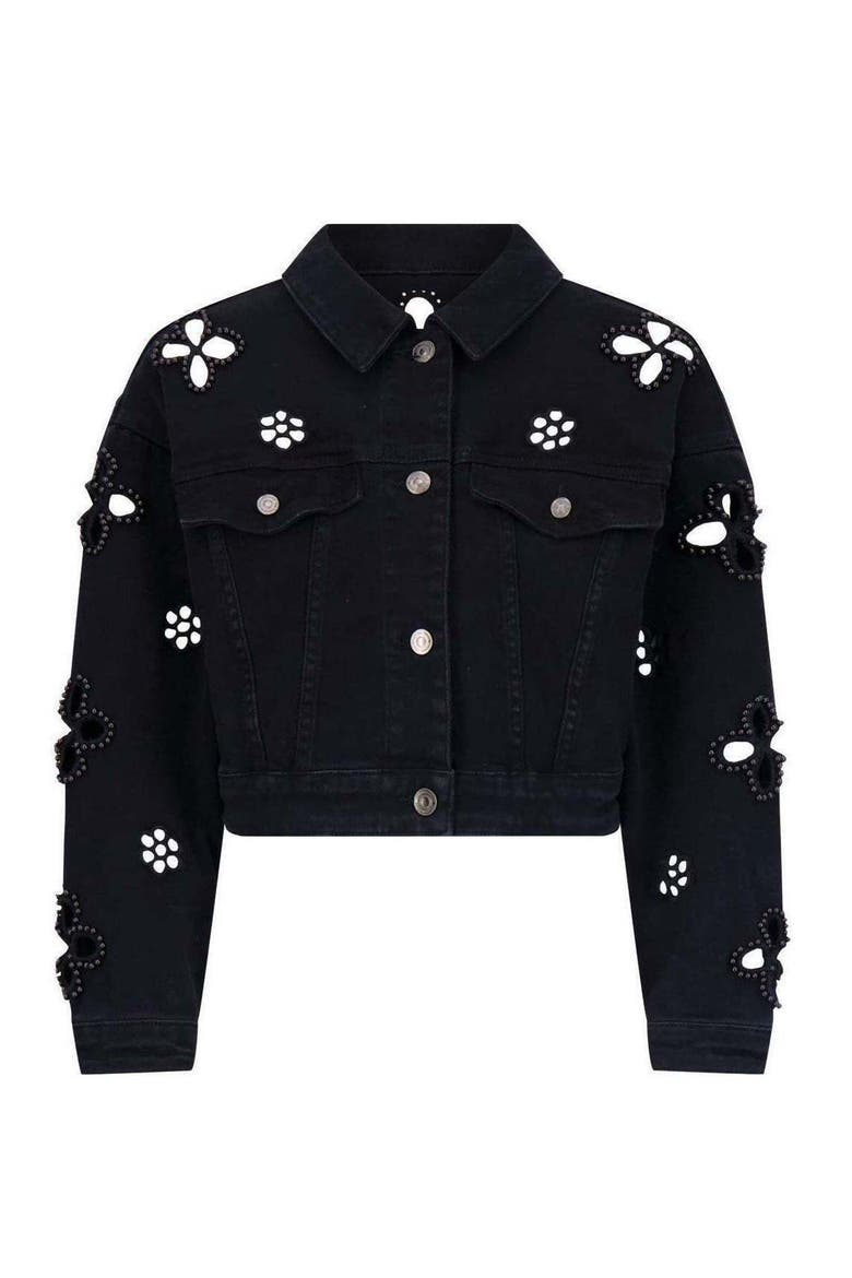 Kaia Pearl Jean Jacket, Alternate, color, BLACK