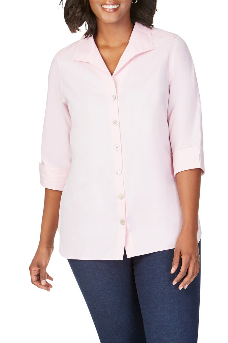 Pandora Non-Iron Tunic Shirt, Main, color, CHAMBRAY PINK