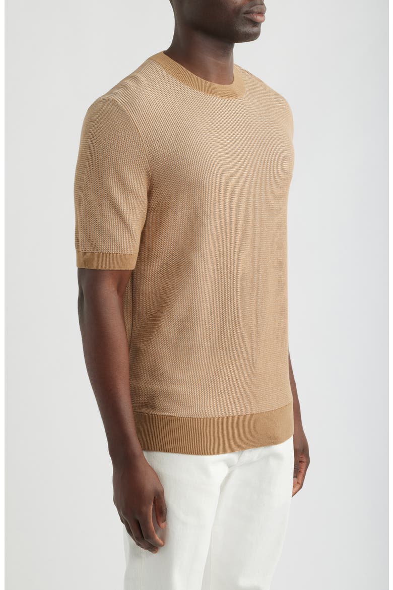 Leale Short Sleeve Cotton Crewneck Sweater, Alternate, color, MED BEIGE