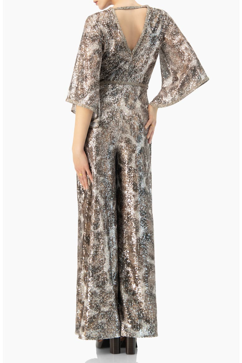 Sequin Wide-Leg, V-Neck Jumpsuit, Alternate, color, Copper
