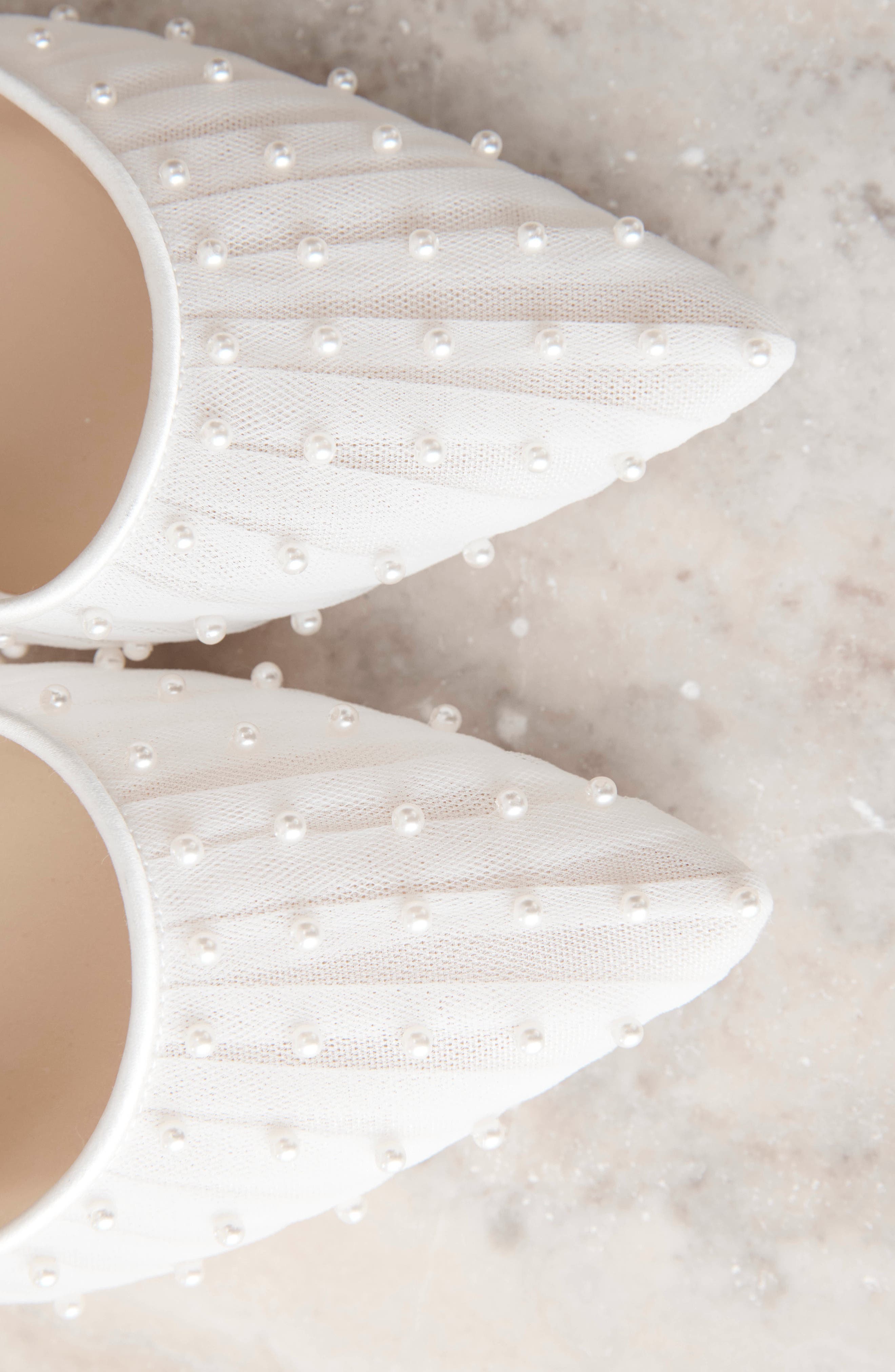 HARLO Australia Chanel Pearl - Tulle Bridal Flats with Handsewn Pearls, Alternate, color, Soft White Satin