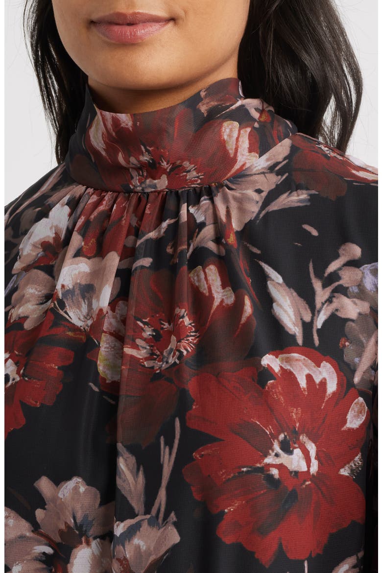 Long Sleeve Mock Neck Floral Dress, Alternate, color, BLACK MULTI