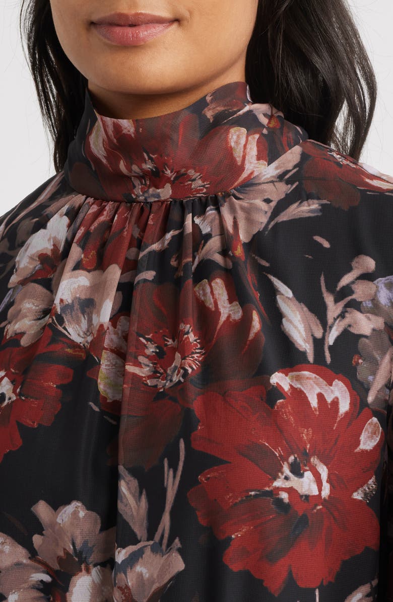 Julia Jordan Long Sleeve Mock Neck Floral Dress, Alternate, color, Black Multi
