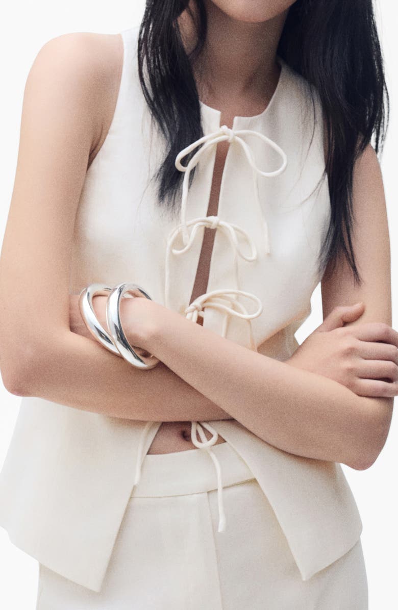 MANGO Ana Tie Front Sleeveless Top, Alternate, color, Light Beige