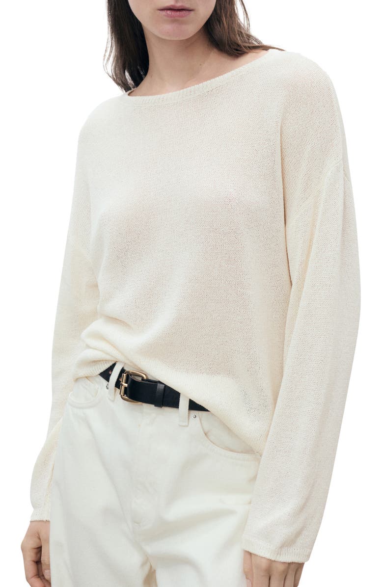 MANGO Boat Neck Cotton Blend Sweater, Main, color, Ecru