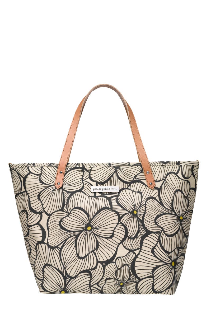 'Downtown' Glazed Canvas Tote, Main, color, BOUQUETS IN BORDEAUX