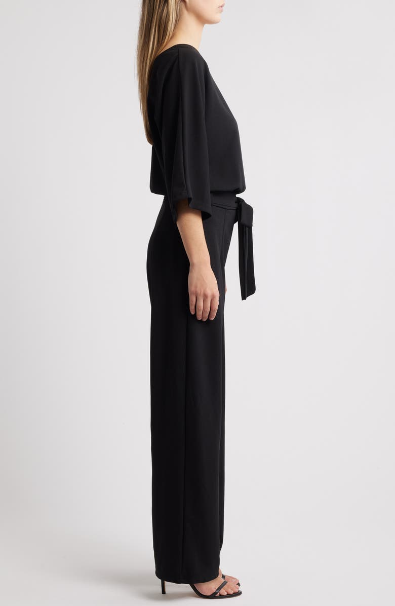 NIKKI LUND Joycelyn Flare Sleeve Tie Waist Jumpsuit, Alternate, color, Black