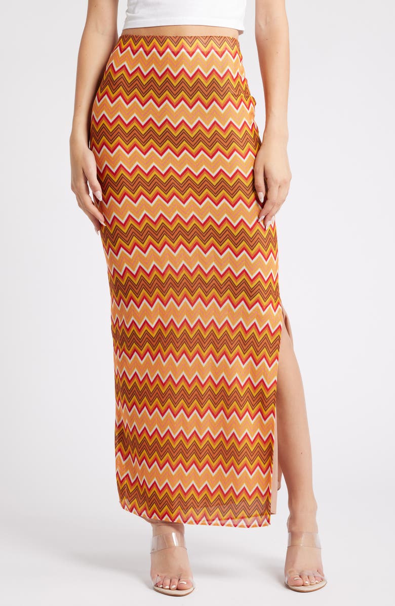 Mistress Rocks Chevron Stripe Mesh Maxi Skirt, Main, color, Beige Multi