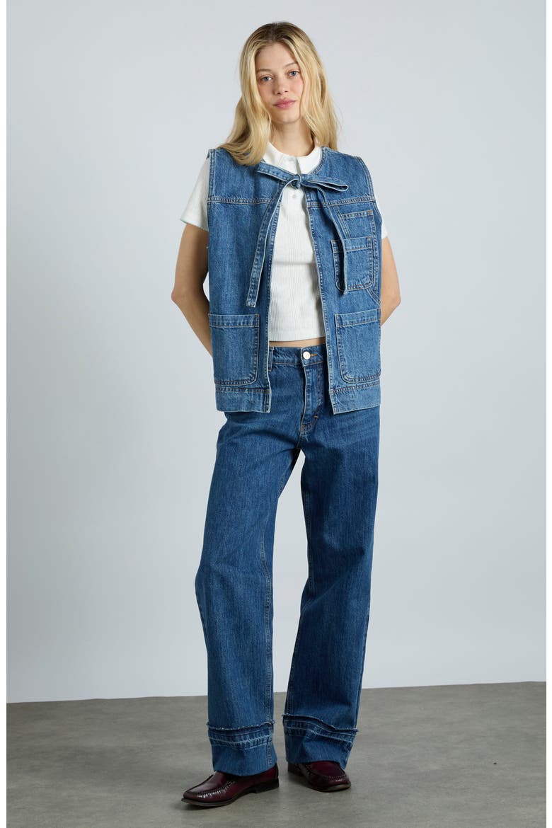 Milly Tie Front Denim Vest, Alternate, color, BLUE