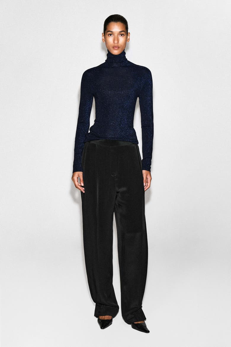 Sparkly Seamless Wool Mock-neck Top, Alternate, color, NAVY