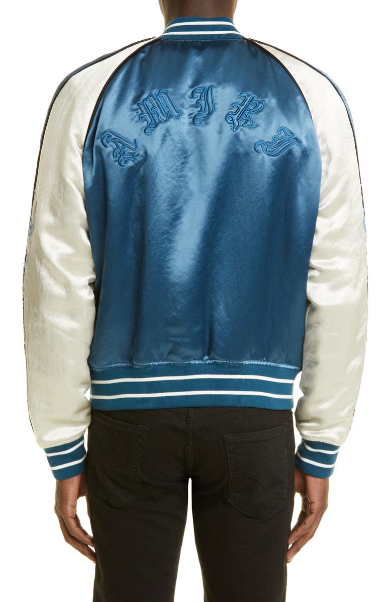 AMIRI Bandana Flames Satin & Velour Letterman Jacket, Alternate, color, 