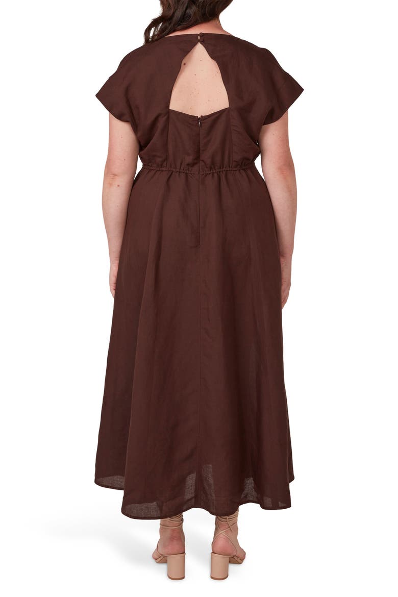 Aubrey Cutout Linen Blend Midi Dress, Alternate, color, CHOCOLATE
