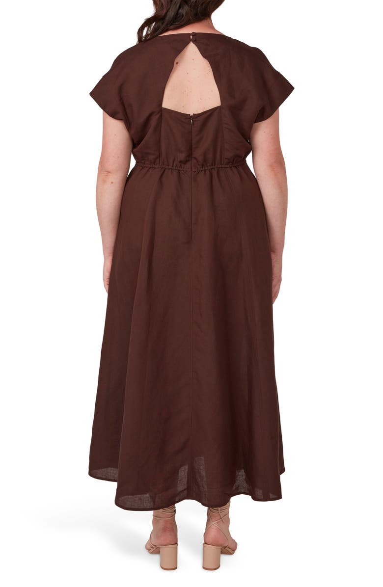 Estelle Aubrey Cutout Linen Blend Midi Dress, Alternate, color, Chocolate