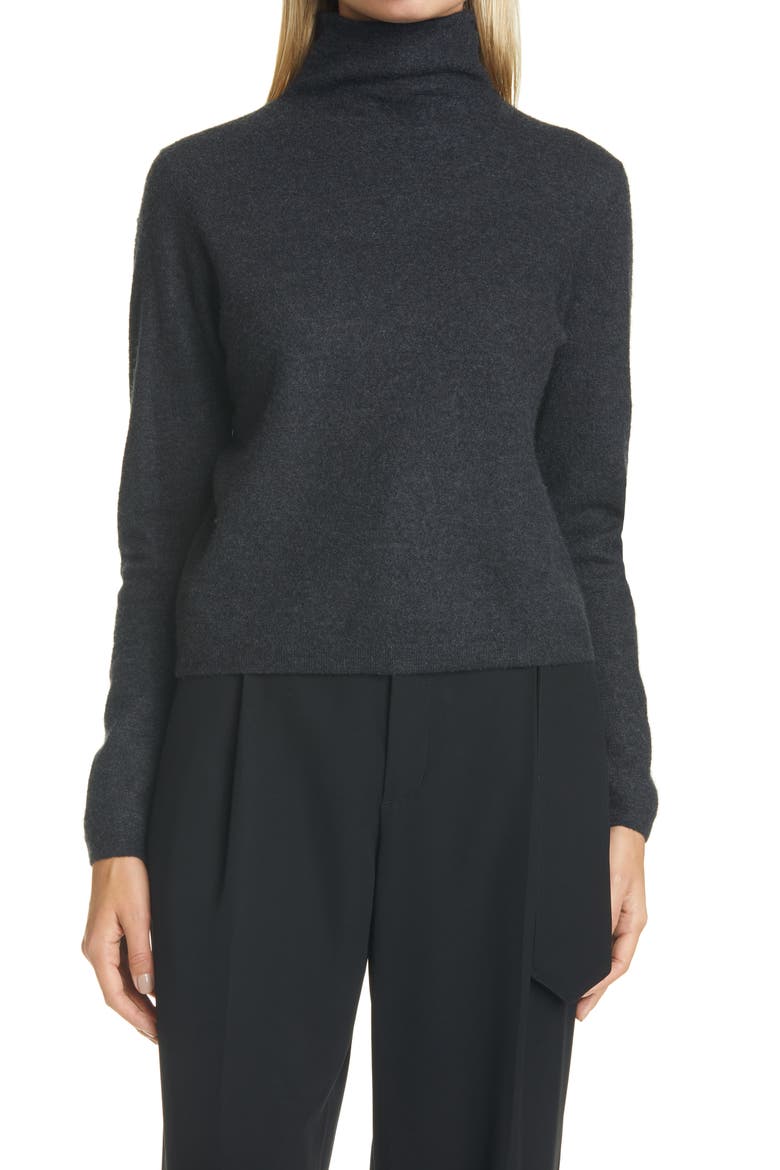 Cashmere Crop Turtleneck Sweater, Main, color, HEATHER CHARCOAL