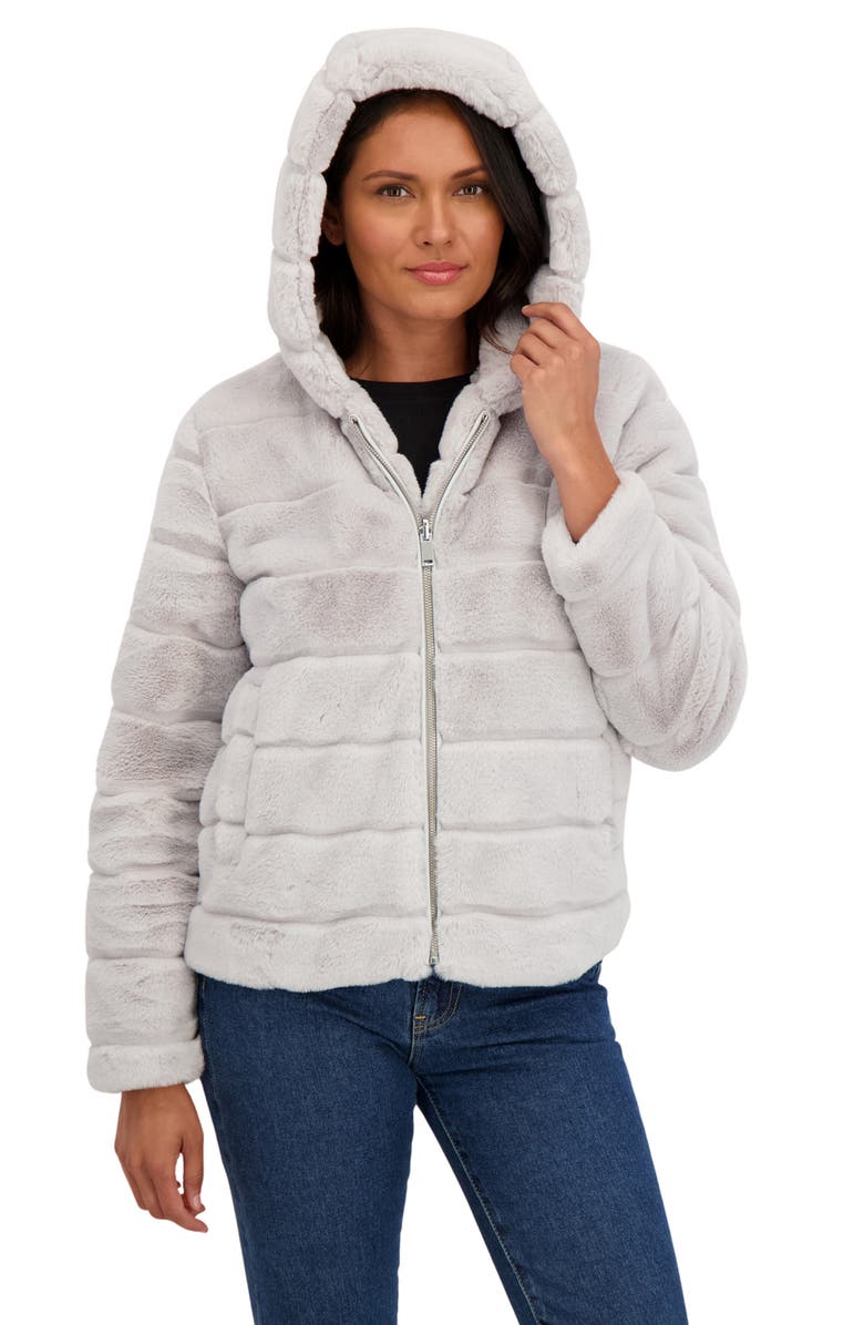 Sebby Hooded Faux Fur Jacket, Alternate, color, Light Grey