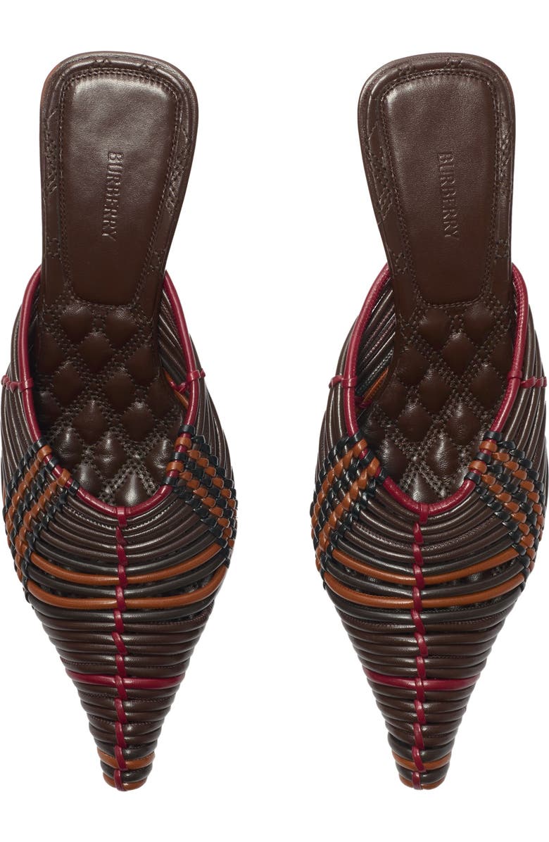 Burberry Check Woven Leather Cameo Mules, Alternate, color, Mahogany Red