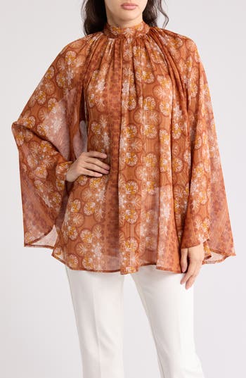 Renee C Sheer Bell Sleeve Top In Rust