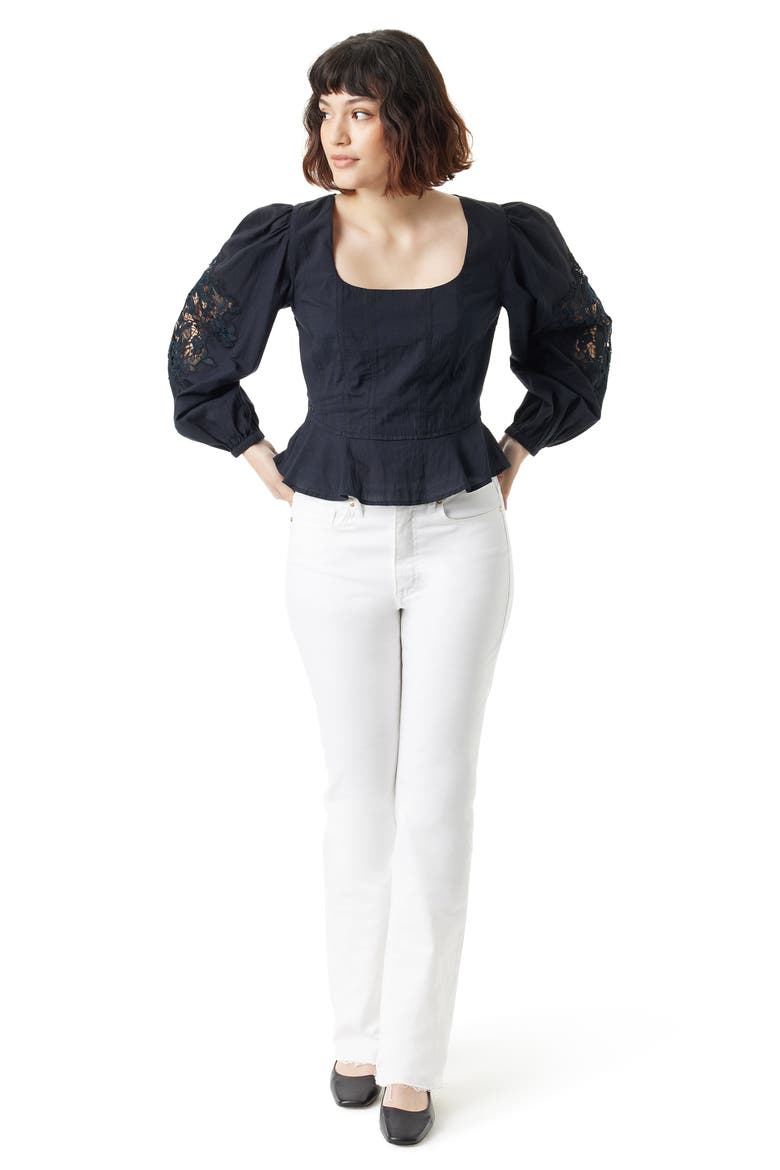 Lainey Lace Accent Cotton Peplum Top, Alternate, color, BLACK