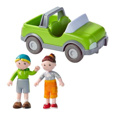 Little Friends Out and About Playset with 2 Toy Figures and Green Momentum Motor Vehicle