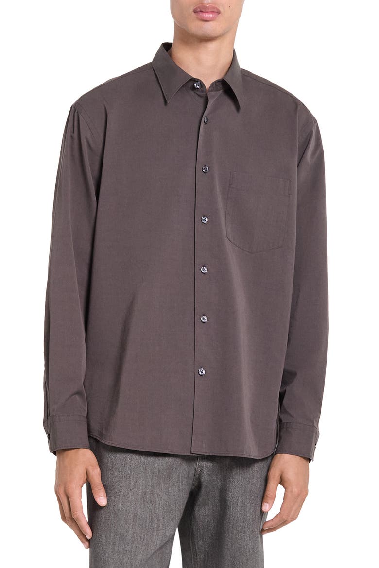 Weekend Solid Cotton Blend Button-Up Shirt, Main, color, CLASSIC BROWN