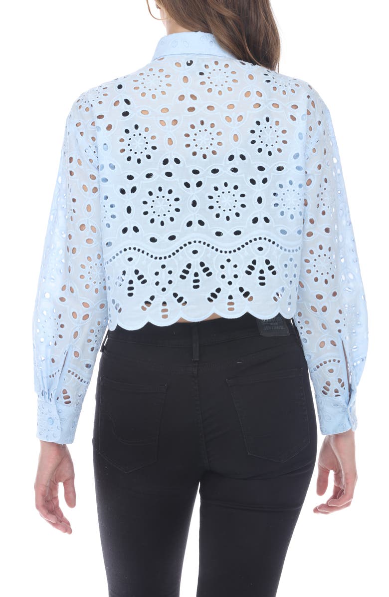 RAIN AND ROSE Embroidered Eyelet Crop Button-Up Shirt, Alternate, color, 