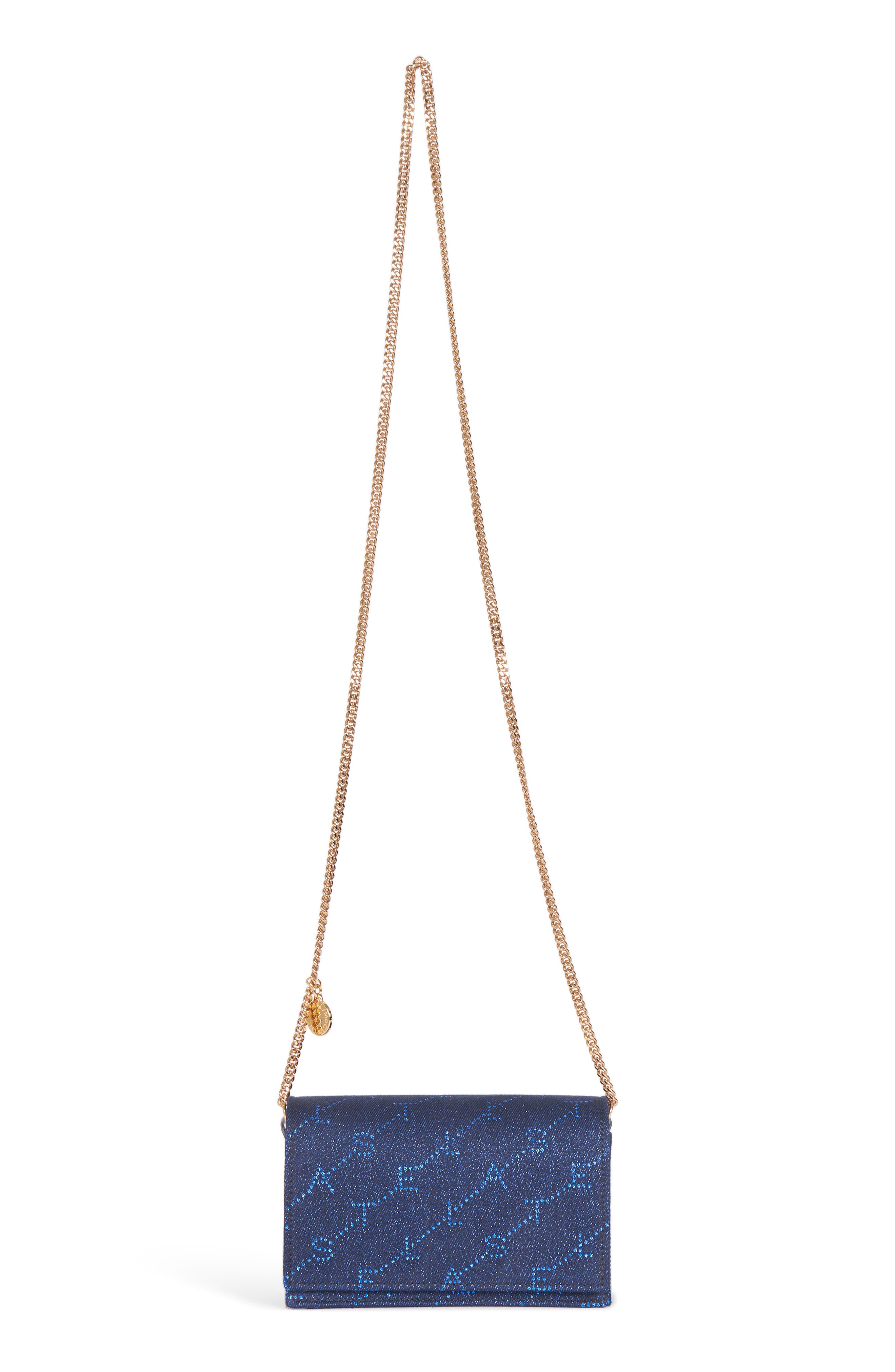 Stella McCartney Mini Monogram Metallic Crossbody Bag, Main, color, 