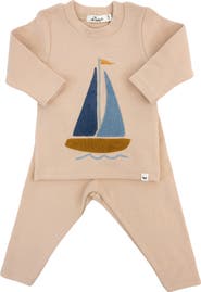 oh baby! Denim Sailboat Terry Applique Two Piece Set