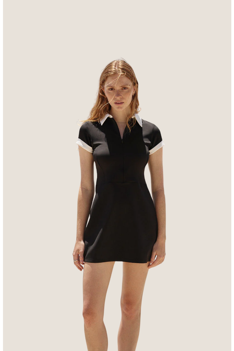 Contrast Collar Dress, Main, color, black