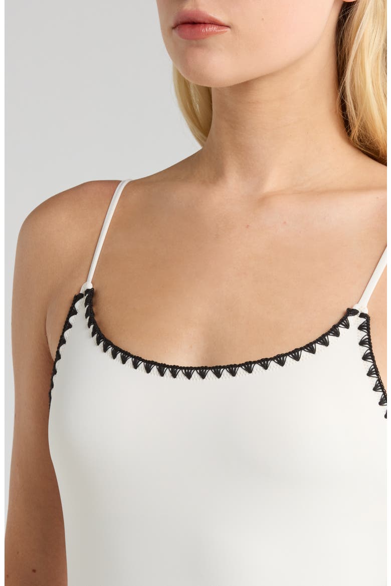 Contrast Trim One-Piece Swimsuit, Alternate, color, WHITE