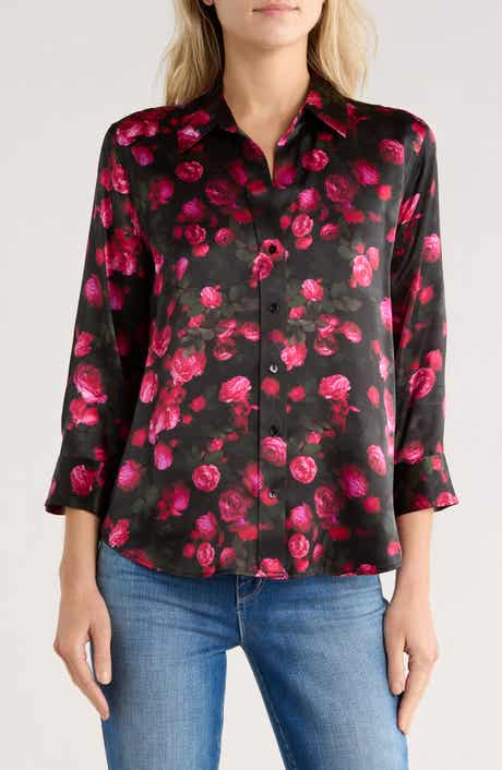 L'AGENCE Dani Rose Print Silk Button-Up Shirt