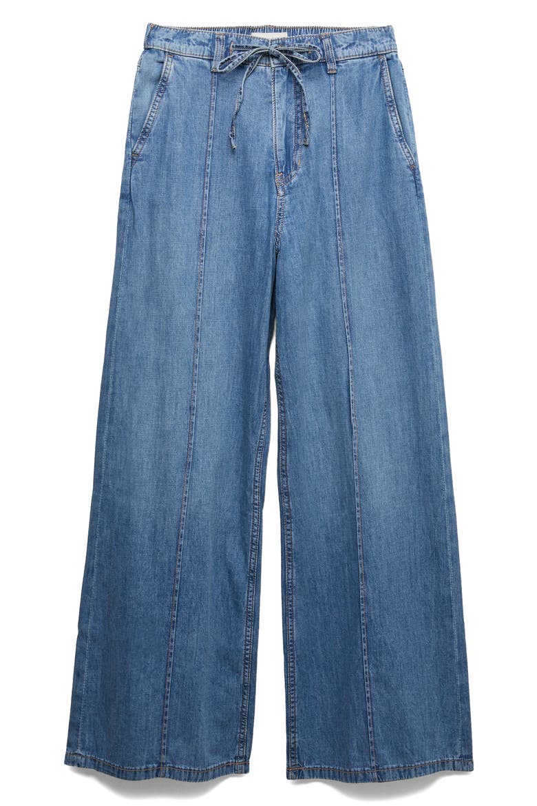 Floppy Pintuck Wide Leg Jeans, Main, color, MEDIUM INDIGO BLUE
