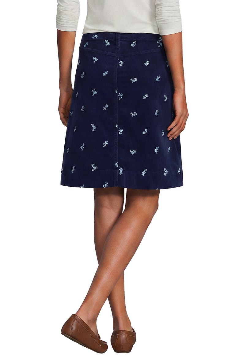 Corduroy Mid Rise Button Through Above the Knee Skirt, Alternate, color, Embroidery/Deep Sea Navy