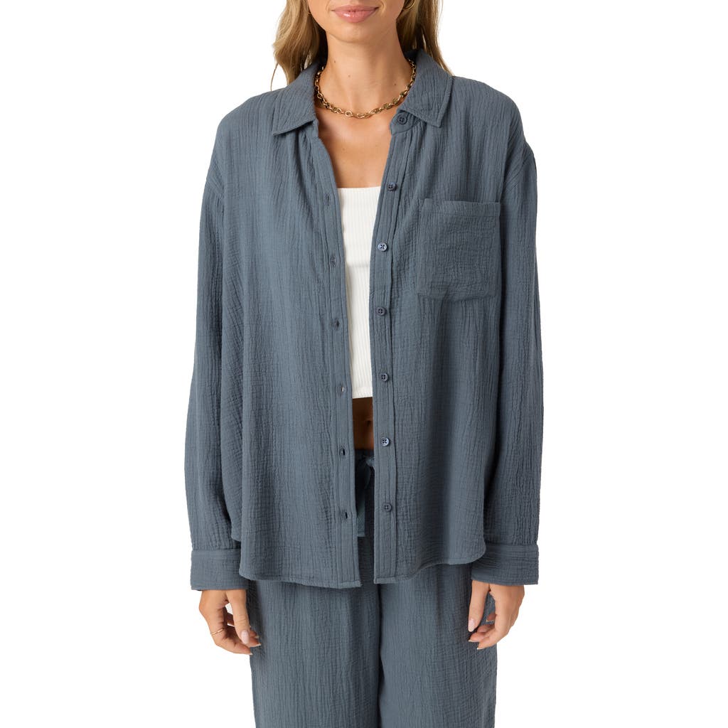 O'neill Leni Oversize Cotton Gauze Button-up Shirt In Gray
