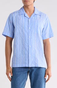 JASON WU Embroidered Striped Relaxed Fit Camp Shirt
