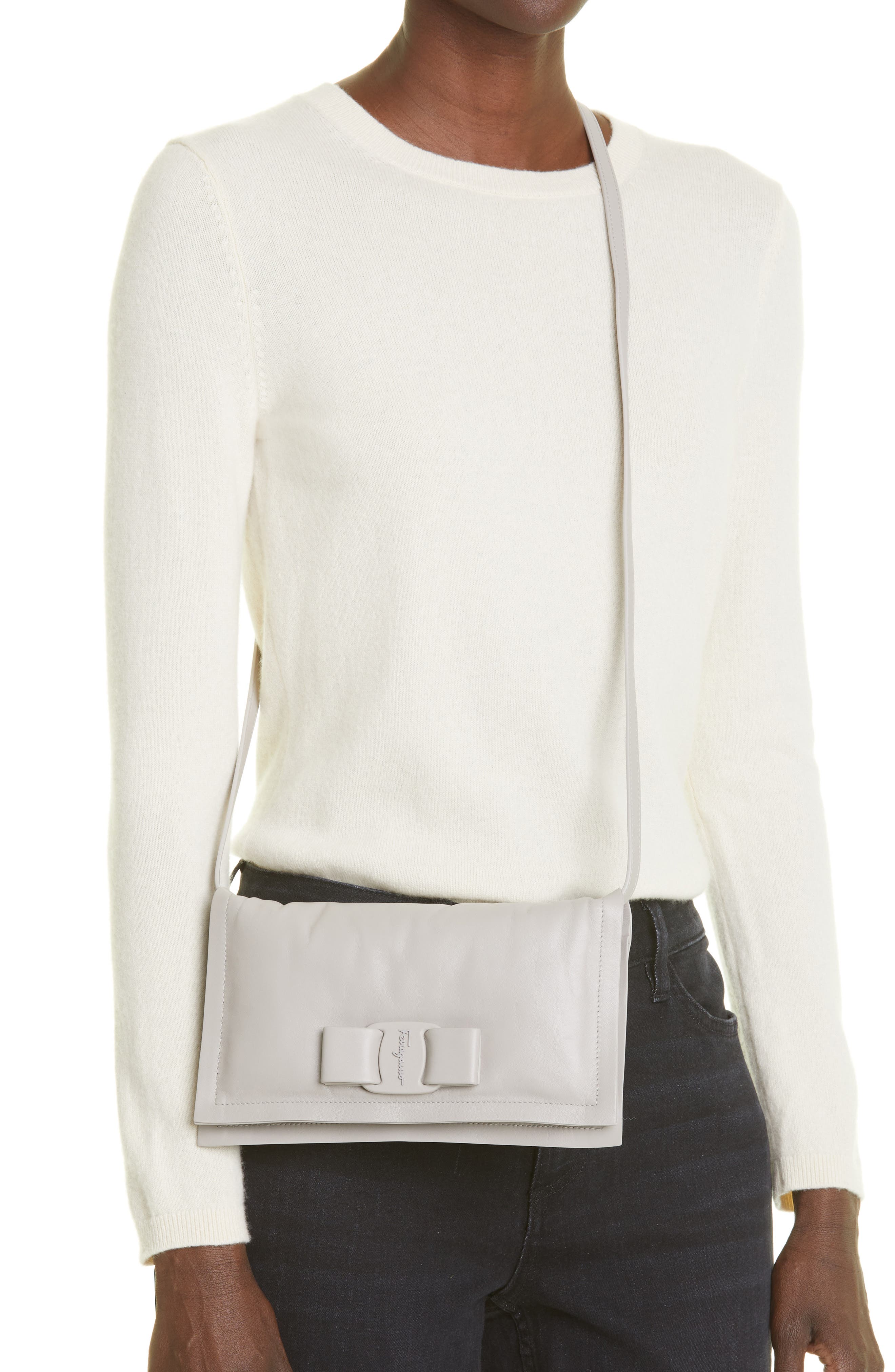 FERRAGAMO Salvatore Ferragamo Viva Bow Puffy Leather Convertible Shoulder Bag, Alternate, color, 