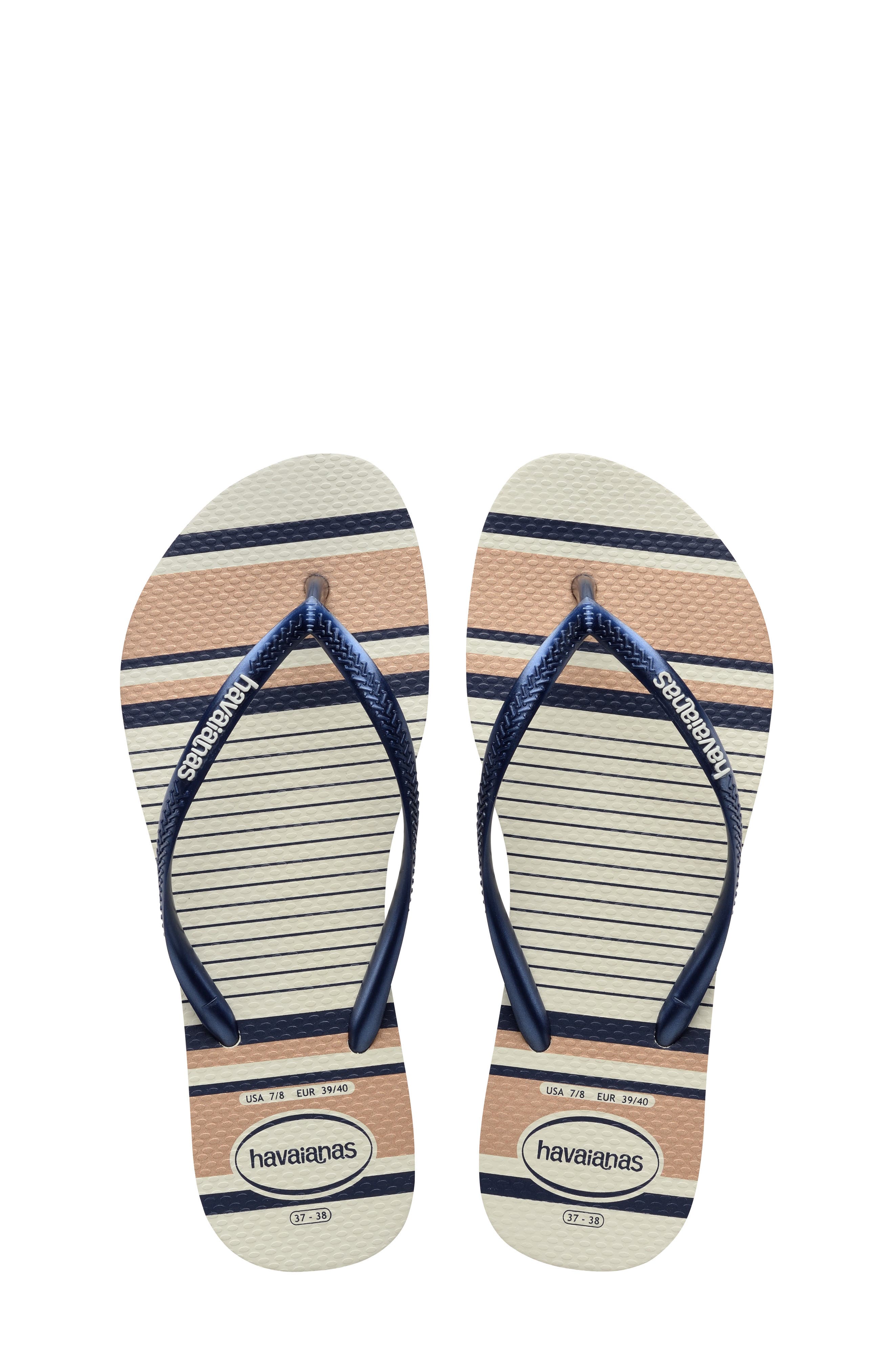 Slim Nautical Flip Flop, Main, color, NAVY/ ROSE GOLD/ NAVY