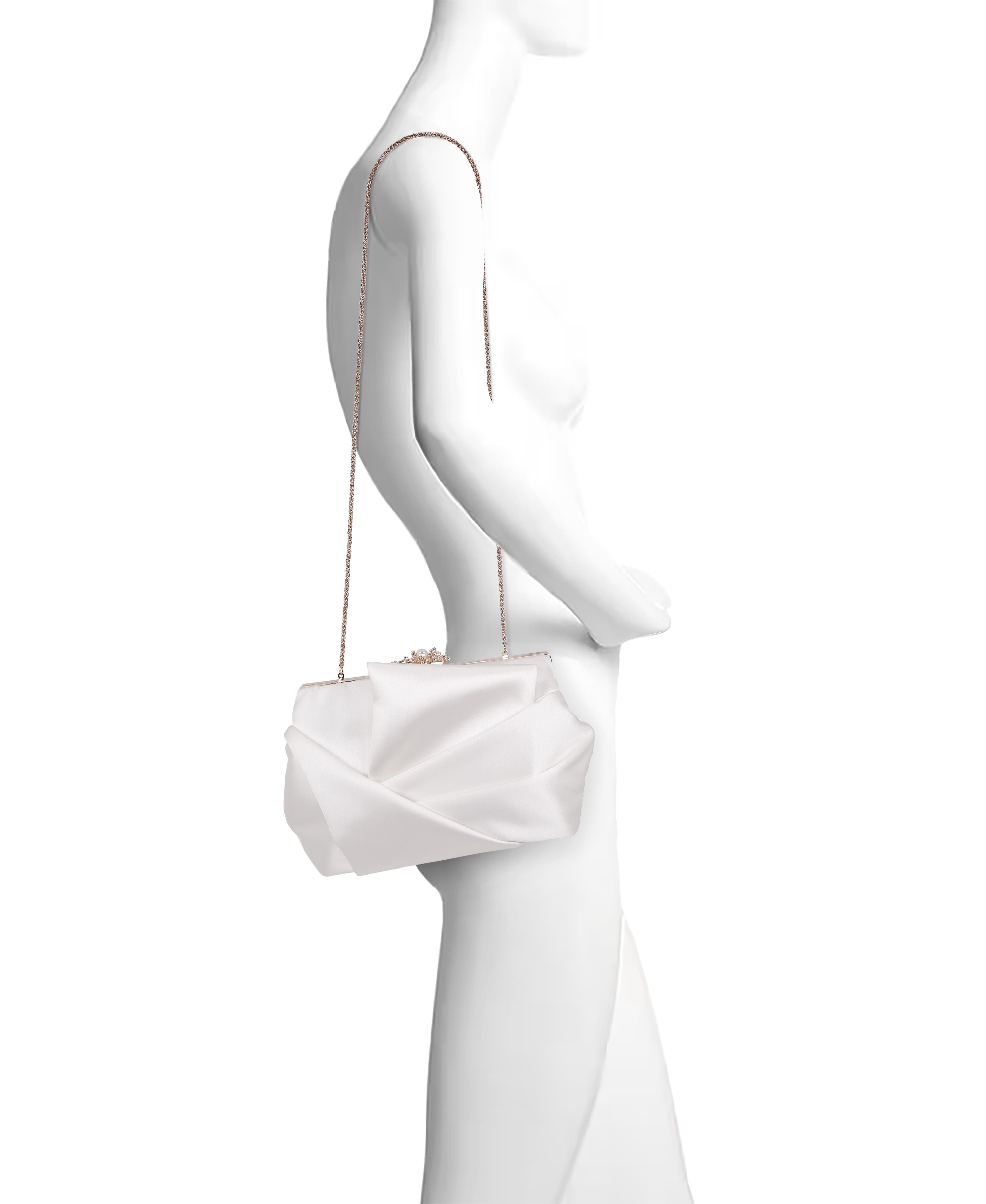 Caroline Satin Obi Pouch Clutch, Alternate, color, White