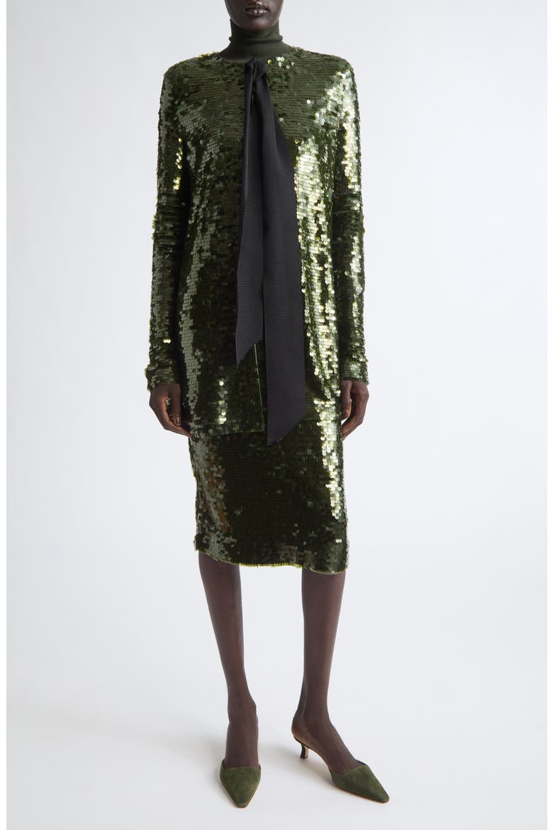 Sequin Long Sleeve Cardigan, Alternate, color, FOREST GREEN