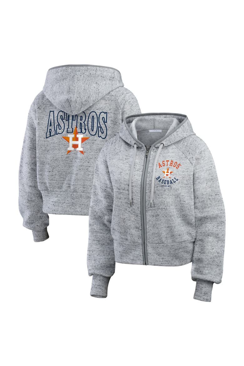 Women's WEAR by Erin Andrews  Heather Gray Houston Astros Speckled Fleece Cropped Full-Zip Hoodie, Main, color, Heather Gray