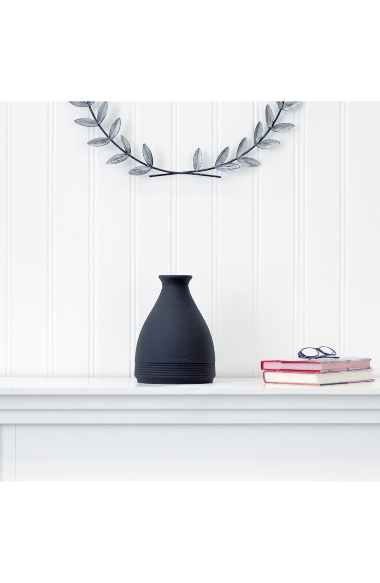 NEARLY NATURAL 10-in Cone Stone Vase Black Matte, Alternate, color, Black
