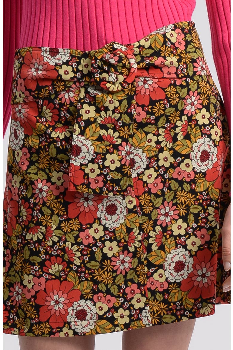 Abby Print Belted Miniskirt, Alternate, color, BLACK